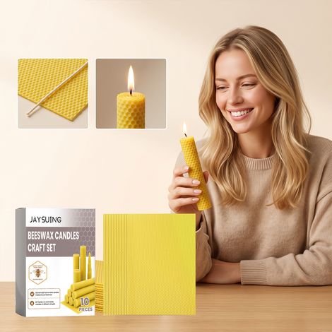 JASUING Honeycomb Textured Beeswax Slabs - DIY Craft Candle Rolls for Festive Atmosphere Decoration - 10 PIECES (1/5)