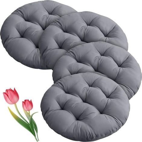 Lot de 4 Coussin, Rond 40 cm, Polyester, Mousse, Intérieur Extérieur, Lavable (1/5)