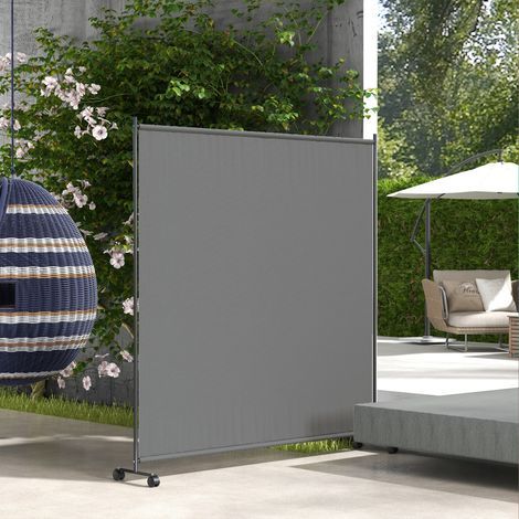 Panneau occultant extérieur mobile à roulettes pour terrasse. balcon ou jardin - 183 cm x 30 cm x 181 cm - Gris (1/5)