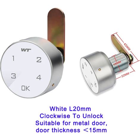 (Blanc L20mm) Mini serrure de tiroir à code numérique avec clavier tactile intelligent (petite taille) (1/5)