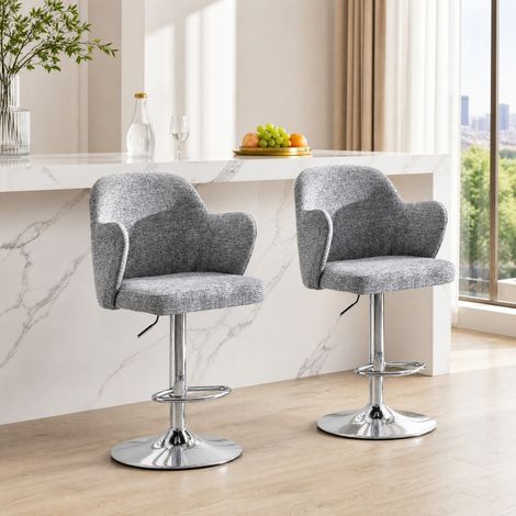 DESMIU Tabouret de Bar Lot de 2 Pivotant 360° Réglable en Hauteur avec Accoudoirs en Tissu Gris 88 × 49 × 54.5 cm (1/5)