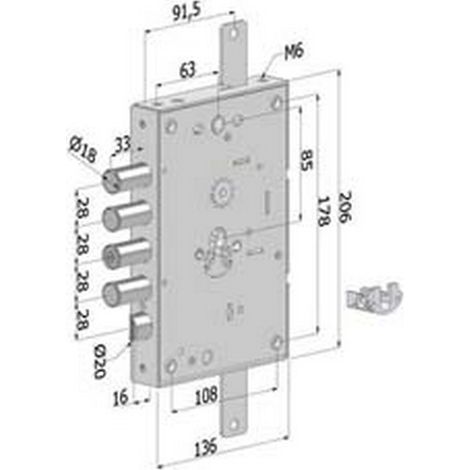 1PZ SERRATURA TRIPLICE PER PORTE BLINDATE CILINDRO EUROPEO REVERS.INTERNO 28 265 - (2651SCR0328CXX)