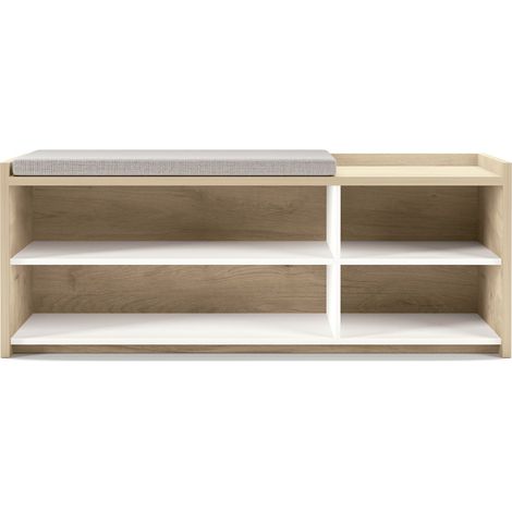 Banco descalzador y zapatero fabricado en melamina, Dreyer Bench, en color roble-blanco