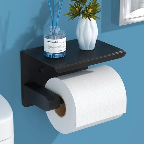 (Noir) Porte Papier Toilette, Support Papier Toilette, Porte Papier Toilette Mural, Porte Rouleau Papier Toilette, Range Papier Toilette, Accroche Papier Toilette (1/5)