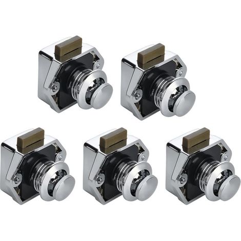 Lot de 5 verrous de camping-car, serrure à bouton poussoir sans clé pour camping-car, yacht, bateau, camping-car, armoire de camping, caravane(argenté) (1/5)