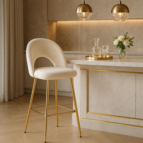 Lot de 2 tabourets de bar TEDDY pied gold velours