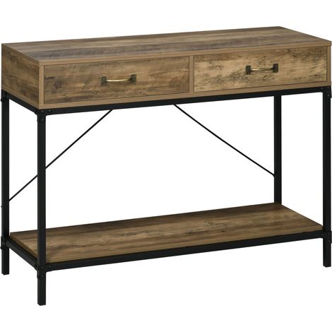 CHICFURN Consola de entrada 100x35x76,5 cm aglomerado marrón negro 2 cajones estante (1/5)