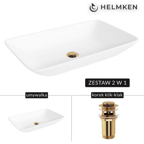 Vasque à poser Helmken 54059000 (59 x 36) Blanc + Bouchon clic-clac doré (1/5)