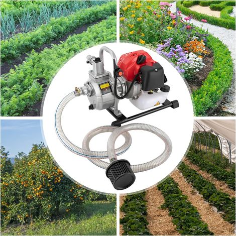 43cc Wasserpumpe Selbstansaugend,10m ³/ h und 30m Förderhöhe,1 Zoll Anschluss Gartenpumpe Schmutzwasserpumpe,2-Takt Benzin Pumpe mit,2m Wassereinlass Rohr (1/5)