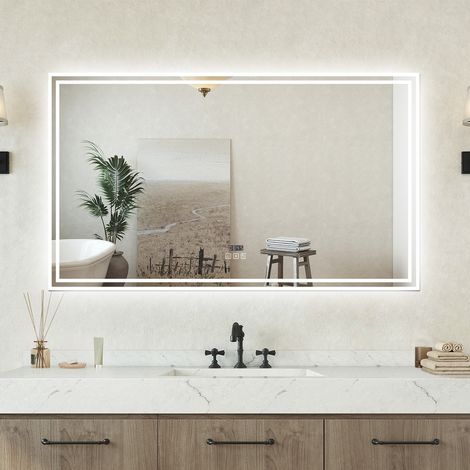 Specchio bagno Rettangolare 120x70cm Led Con 3 Luci Bluetooth + Orologio + Antiappannamento (1/5)
