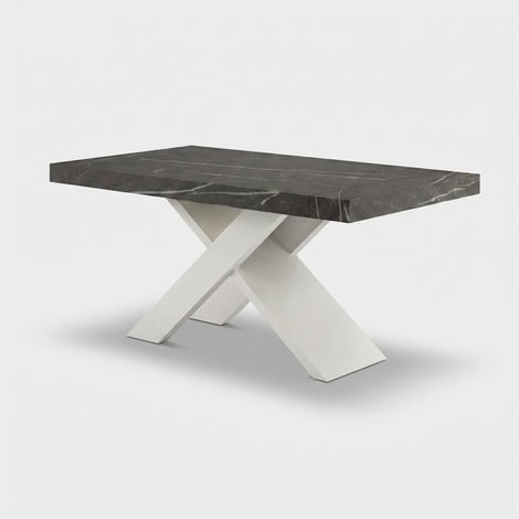 Tavolo allungabile pranzo 12 persone gambe bianche 160/260x90 Roma - Effetto marmo nero
