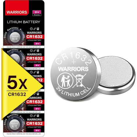 5X Pile CR1632 3V Lithium Bouton Emballage sécurité enfant. Pour montres, télécommandes, clés, cartes mères, capteurs et petits appareils (1/5)
