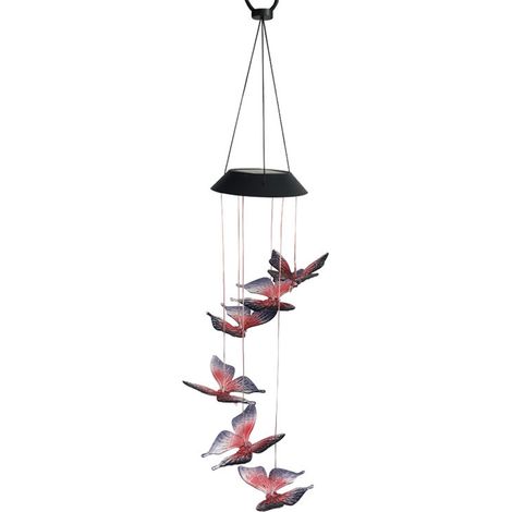 Carillons éoliens papillons d'extérieur, guirlandes lumineuses solaires suspendues, décoration pour arbres de jardin, porche, terrasse, balcon (1/5)