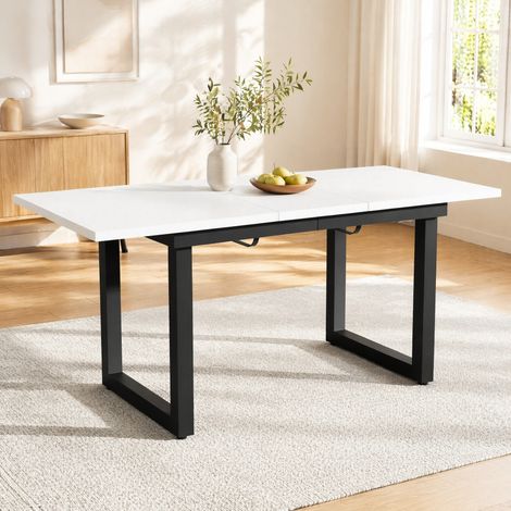 Ausziehbarer Esstisch 140/180 x 80 x 75 cm, Industrialstil, MDF Weiß/Schwarz HAVRYA (1/5)