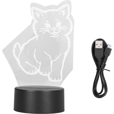 Lampada a LED 3D a forma di gatto, colori regolabili, luce morbida e calda, sicura, resistente, facile da usare, alimentata tramite USB o a batteria, luce notturna 3D (1/4)