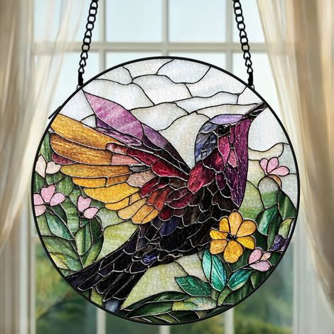 Décoration vitrail colibri attrape-soleil 12,5 cm fenêtre suspendue oiseau lumineux cadeau femme (1/5)
