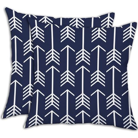 Housses de Coussin Géométriques Bleues et Blanches 45x45cm, Imprimé Flèche, Décoration Moderne pour Canapé et Salon