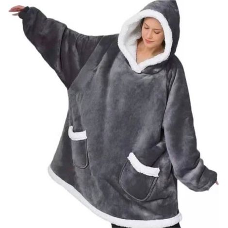 1 pièce Plaid à capuche polaire, pull couverture avec manches et poches, 118x80 cm, pour adulte homme ou femme, idéal canapé hiver TV (1/5)