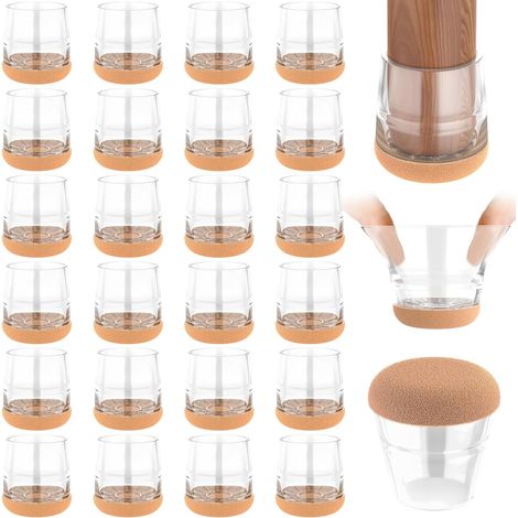 24-Piece Chair Leg Protectors, Silicone Chair Pads with Thickened Felt, for Hardwood and Tile Floors, Reduce Noise and Prevent Scratches - Round Transparent S (21-25mm) (1/5)