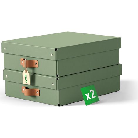 Boîtes de rangement format moyen bas avec couvercle : 2 boîtes solides, boîtes empilables 8L pour maison, bureau (27x 37x10cm, vert), compatibles avec étagères, meubles cubiques (1/5)