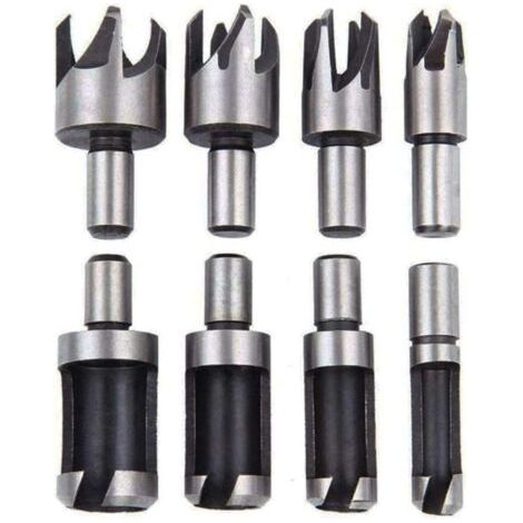 Juego de 8 cuchillos para tapar agujeros avellanados de acero al carbono, herramienta para taladrar agujeros en forma de barril y abridor de agujeros para carpintería.
