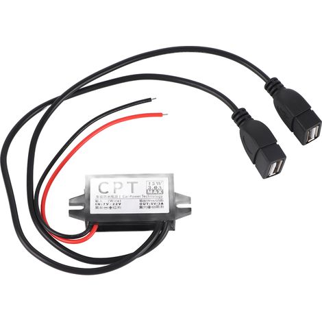 Convertisseur 12V vers 5V 3A, régulateur de tension avec double port USB pour voiture, chargeur de courant automatique, réduction de tension DC-DC étanche (1/4)