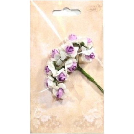 Flores de papel, rosas blancas y moradas