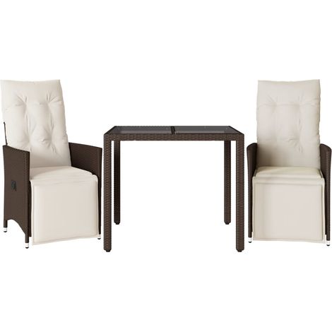 Maison Exclusive - 3-tlg. Garten-Bistro-Set mit Kissen Braun Poly