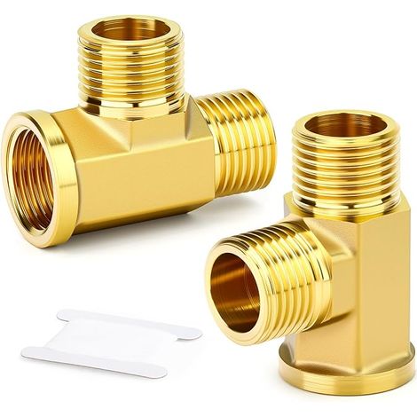 2 pièces raccord en T à 3 voies en laiton, 1/2" mâle x mâle x femelle filetage BSP adaptateur union raccord en T pour tuyau d'arrosage (1/5)
