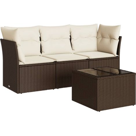 Set Divano da Giardino 4 pz  Salotto da Giardino con Cuscini Marrone in Polyrattan (1/5)