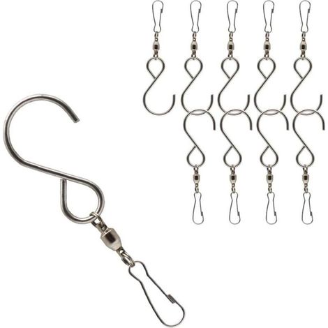 10 pièces Crochets Pivotants avec Clips, Crochets de Carillon à Vent en Acier Inoxydable pour Mangeoire pour Oiseaux, Lampe Suspendue, Panier à Fleurs Suspendu (Argent) (1/5)