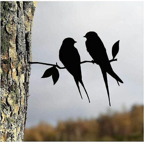 Silhouette en Acier d'oiseau en Métal,Décoration d'oiseaux de Branche, Statue Oiseaux Décor d'arbre d'art de Figure, Oiseau d'arrière-Cour pour Décorations Extérieures de Patio Jardin (Avaler (1/5)