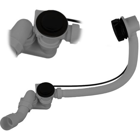 Siphon automatique pour baignoire - Noir - Bouton rotatif - Plastique de haute qualité - Bouchon en métal