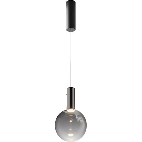 Maytoni Nebula Plafonnier suspendu moderne de 20 cm en forme de globe noir, 3 000 K, 400 lm, abat-jour fumé