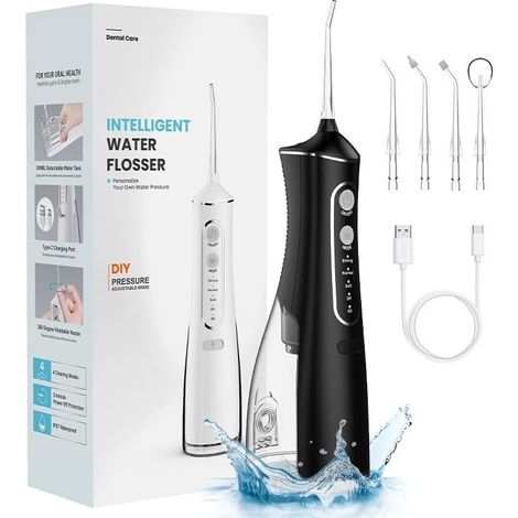 Nouveau flosser dentaire électrique - Portable rechargeable, nettoyeur de voyage 300ml, étanche IPX7, 4 modes de vitesse, flosser nettoyant