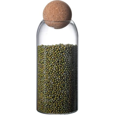 Boîtes de conservation en verre avec bouchon en liège - 1200 ml - Conteneur en verre avec bouchon en liège - Décoration de table en verre pour salon, cuisine (1/5)