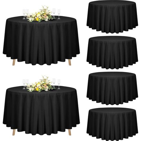 6er Pack Runde Tischdecke Schwarz 228 cm Polyester Waschbar für Ø90-180cm Tische