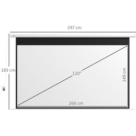 Écran de projection, format 16:9, télécommande, 266 x 149 cm (120 pouces), blanc
