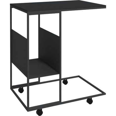 Table d'appoint en forme de C sur roulettes 55 x 36 x 63,5 cm bois d'ingénierie noir DEC031300
