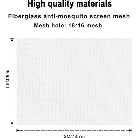 Toile moustiquaire pour fenêtre 1.5m x 2m - Filet anti-insectes en fibre de verre ajustable et lavable