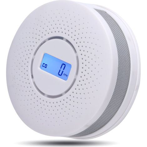 Carbon Monoxide Combination Smoke Detector, Portable Battery Operated Travel CO Alarm with Audible Warning and LED Digital Display (Includes 3 AAA Batteries), White