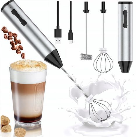 Mousseur à lait électrique, rechargeable par USB, deux vitesses réglables, idéal pour la préparation de café et de cappuccino. (1/5)