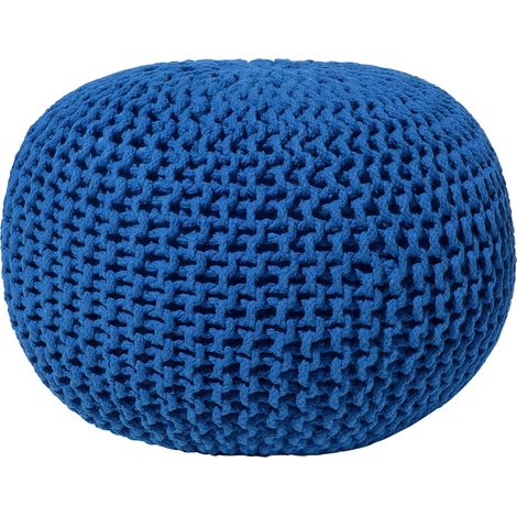 Puf otomana azul tejido de algodón relleno de EPS reposapiés pequeño redondo 50 x 35 cm Conrad