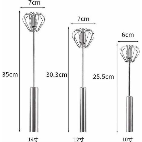 Ensemble de 3 pièces en acier inoxydable comprenant un batteur rotatif semi-automatique et un fouet pour cuisiner, mélanger et remuer (1/4)