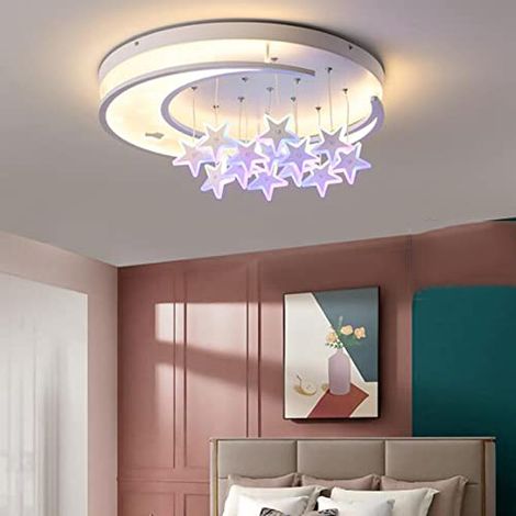 AUTRUCKER Plafonnier moderne pour chambre d'enfant, à intensité variable, motif étoiles et lune en acrylique, lumière tricolore (sans télécommande), 40 cm, 220V (1/5)