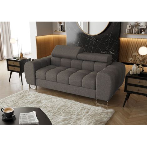 Sofa Designersofa BASTIEN 2-Sitzer in Stoff Aragon Dunkelgrau