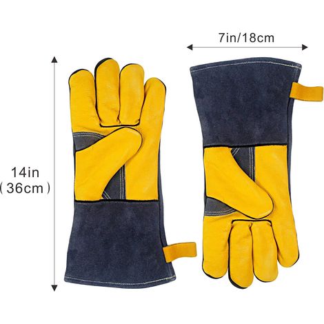 Gants résistants à la chaleur extrême/au feu en cuir avec coutures en Kevlar, Mitts Perfect (14in-grey) (1/2)