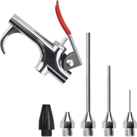 Air Gun Set with 5 Replaceable Nozzles, Zinc Alloy Air Compressor Blow Gun, Air Compressor Blow Gun Set for Standard 1/4" NPT Air Compressor