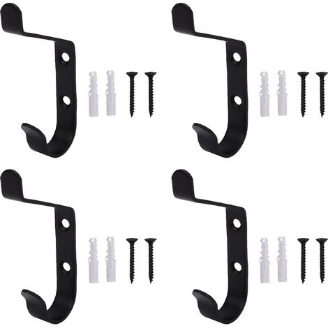 4 pièces patères support mural pour accrocher un sac à dos robuste pouvant contenir jusqu'à 20 lb serviettes sacs à main vêtements vestiaire porte de salle de bain noir (1/5)