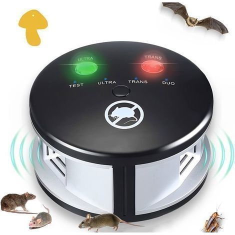 Ultraschall-Mäuse- und Rattenabwehrgerät, BYONDSELF, 22–65 kHz, 4 Maus-Kontrollmodi, 500 m², 360°, Klebefläche für Insekten, ungiftig